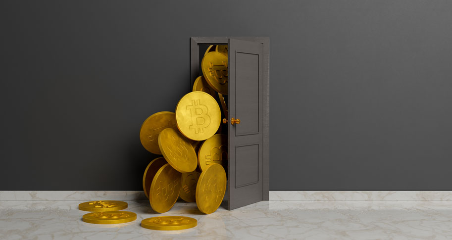 Bitcoin spilling through open doorway