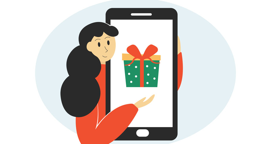 Woman holding phone that displays gift