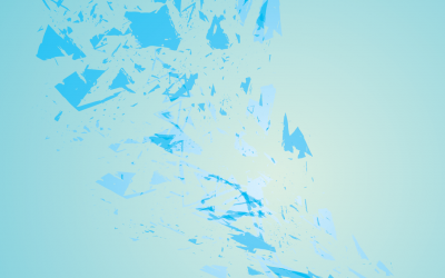 Abstract design of scattered blue geometric shards on a light blue gradient background