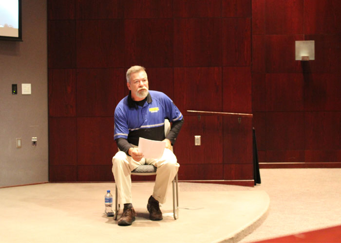 John Kimzey speaks at the Let's Talk about Fraud Workshop: Preventing Human Trafficking held at the University of Arkansas, Fayettville campus on November 9, 2021.