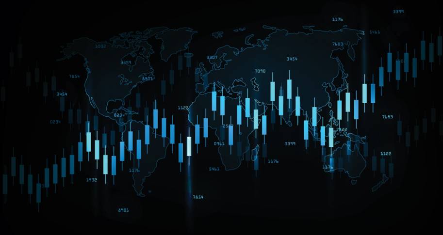 box charts over world map
