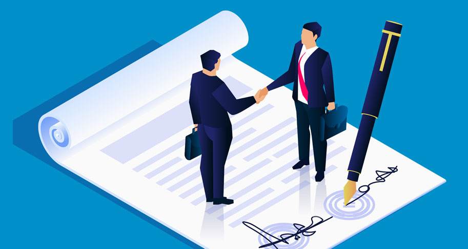 Two men shaking hands over a business deal