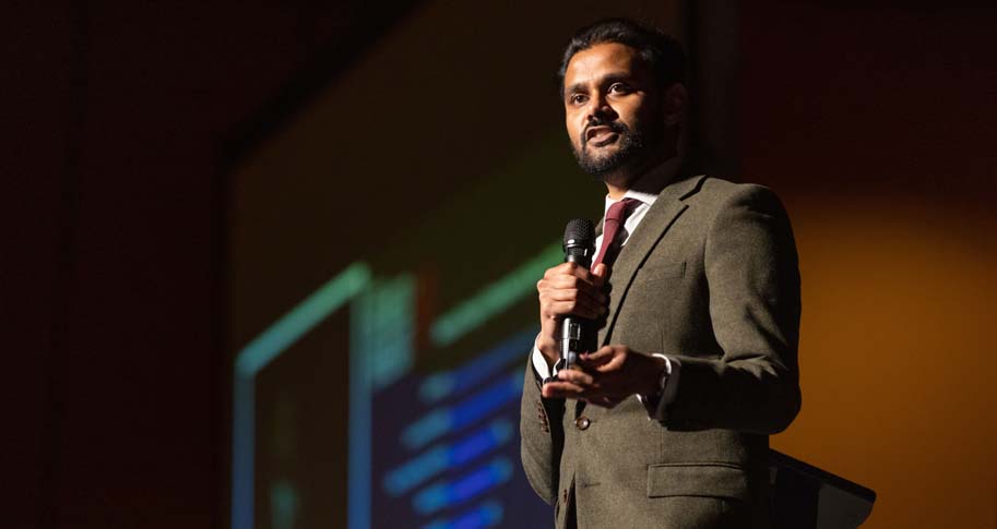 Mervin Jebaraj speaking at the 29th Annual Business Forecast Luncheon