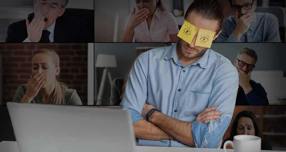 Business with sticky notes on his eyes falling asleep 