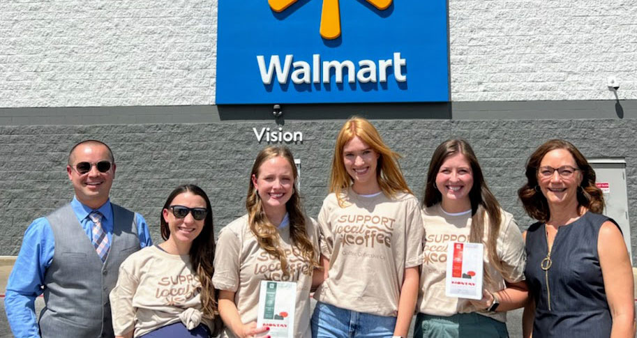 Description/Caption: (L-R) Adam Stoverink, Bridgett Skeirik, Anna Snodgrass, Cornelia Swardh, Peyton Boxberger and Cindy Moehring celebrate the placement of Montay Coffee in several Northwest Arkansas Walmart locations.