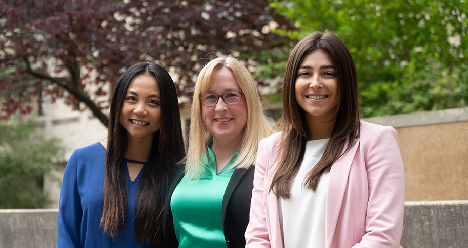 Stephanie Thomas (center) congratulates supply chain management seniors Lily Raccasi (left) and Rachel Spencer for being selected as an AWESOME Scholar by Achieving Women's Excellence in Supply Chain Operation, Management and Education.