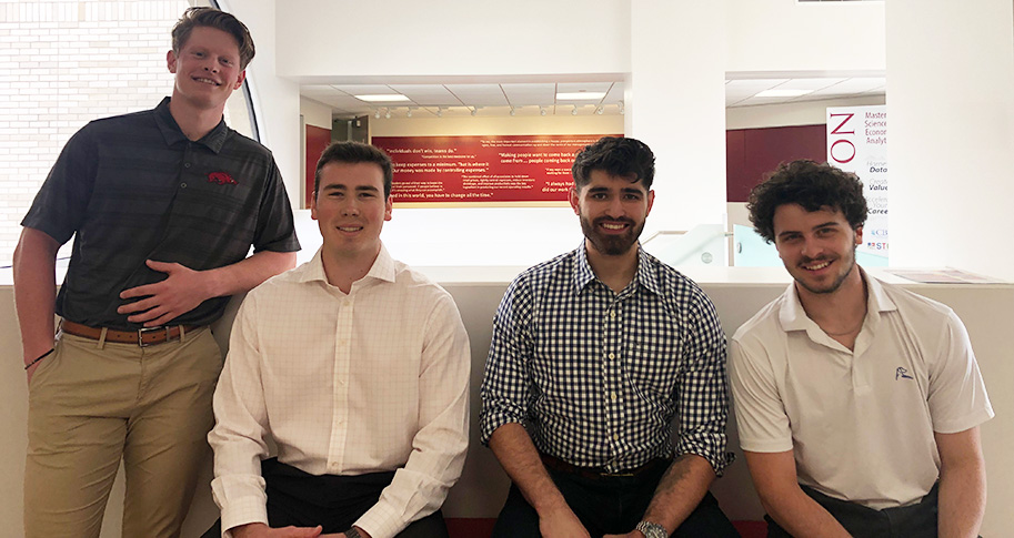 Walton finance students (l-r) Nolan Marrs, Jack McConnell, Kane Vasquez and David Markovich participated in a real estate pitch competition and virtual internship. 