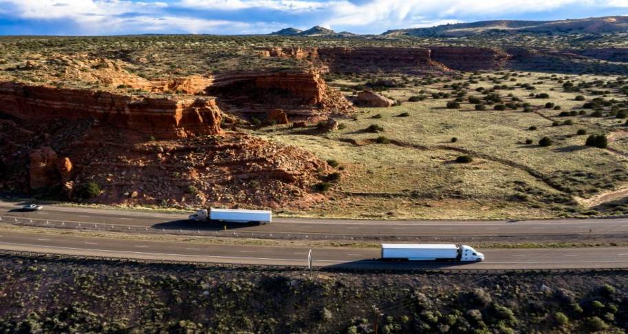 truck on road side view