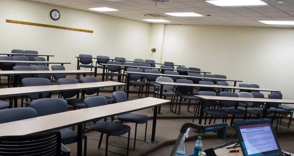 An empty classroom at Walton College