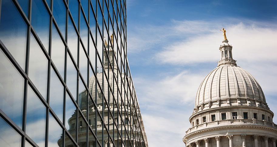 capitol building reflecting on office building