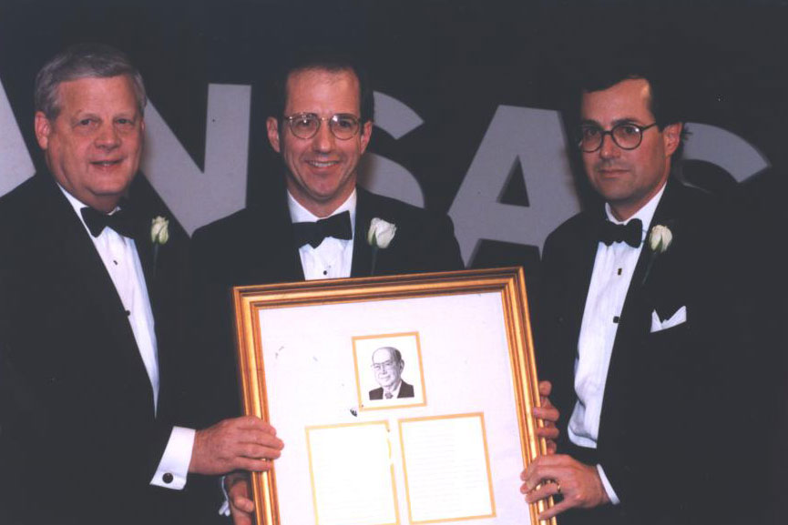 (Left to Right) B. Alan Sugg, Jackson T. (Steve) Stephens Jr., Warren Stephens at the 1999 Arkansas Business Hall of Fame.