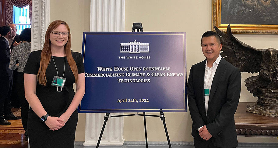 In April, Angel Treat and Nhiem Cao participated in a clean energy roundtable discussion at the White House.